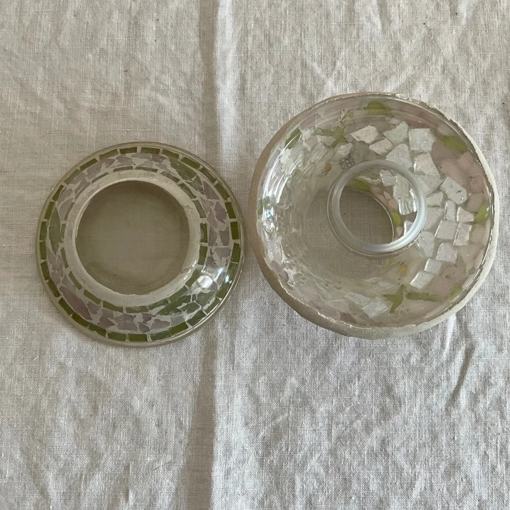 Yankee Candle Mosaic Glass Shade Tray Pink Green Iridescent Floral Fairy Lamp